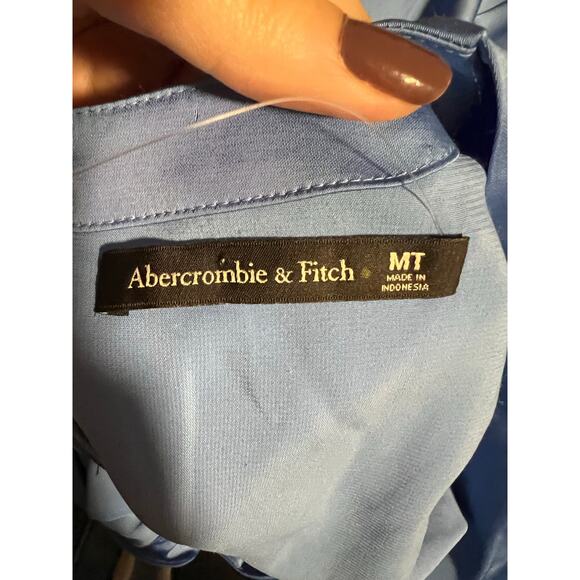 NWT Abercrombie & Fitch Satin Flutter Sleeve Maxi Dress Blue V-Neck Ring Size MT - Picture 12 of 12